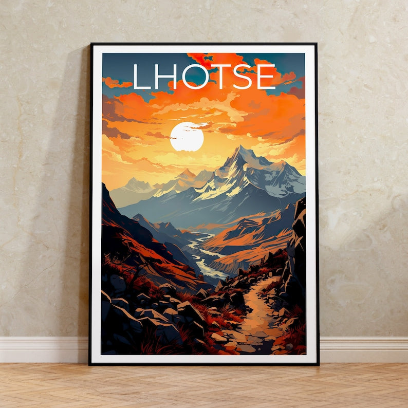 Affiche de voyage sur le Lhotse, Art mural sur la montagne, Impression sur la montagne, Affiche sur le Lhotse, Affiche sur le Lhotse, Affiche sur la montagne, Art sur le Lhotse