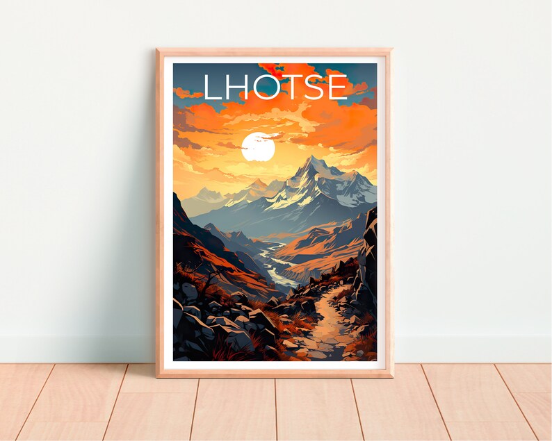 Affiche de voyage sur le Lhotse, Art mural sur la montagne, Impression sur la montagne, Affiche sur le Lhotse, Affiche sur le Lhotse, Affiche sur la montagne, Art sur le Lhotse