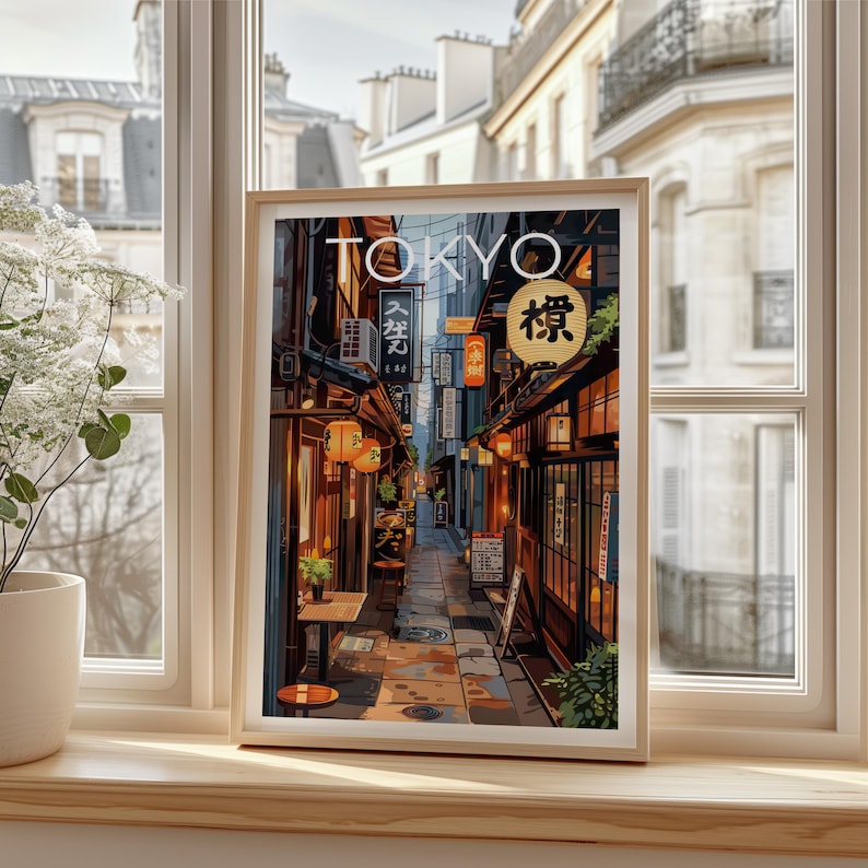 Tokyo Cityscape Poster, Japan Travel Print, Japanese Bar Art, Asia Cafe Illustration, Manga Style Poster, Home Decor, Birthday Gift