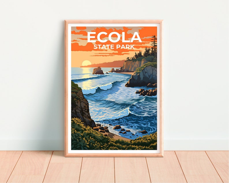 Ecola State Park Travel Poster, Oregon Wall Art, Oregon Print, Ecola State Park Poster, Oregon Poster, Nature Poster