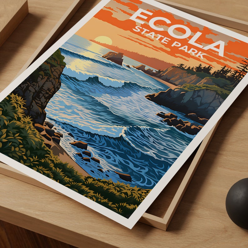 Ecola State Park Travel Poster, Oregon Wall Art, Oregon Print, Ecola State Park Poster, Oregon Poster, Nature Poster