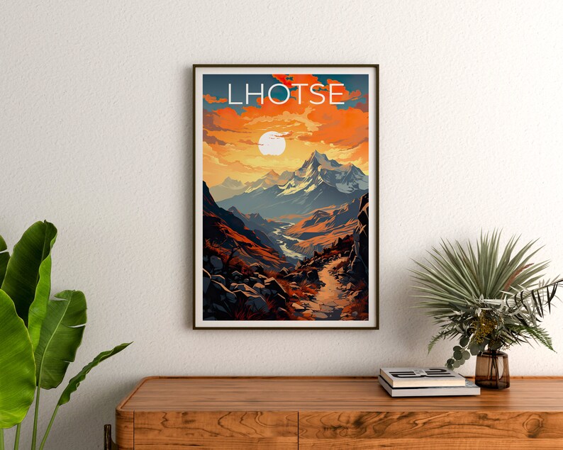 Affiche de voyage sur le Lhotse, Art mural sur la montagne, Impression sur la montagne, Affiche sur le Lhotse, Affiche sur le Lhotse, Affiche sur la montagne, Art sur le Lhotse