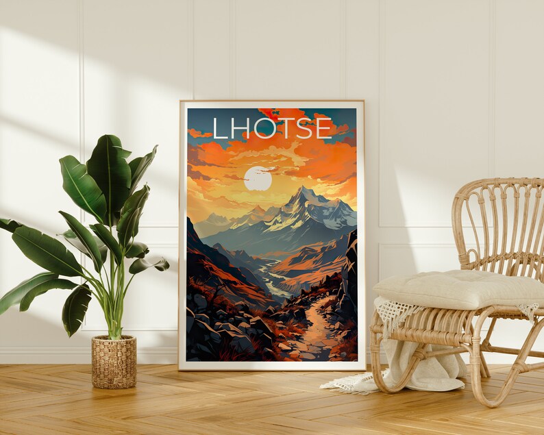 Affiche de voyage sur le Lhotse, Art mural sur la montagne, Impression sur la montagne, Affiche sur le Lhotse, Affiche sur le Lhotse, Affiche sur la montagne, Art sur le Lhotse
