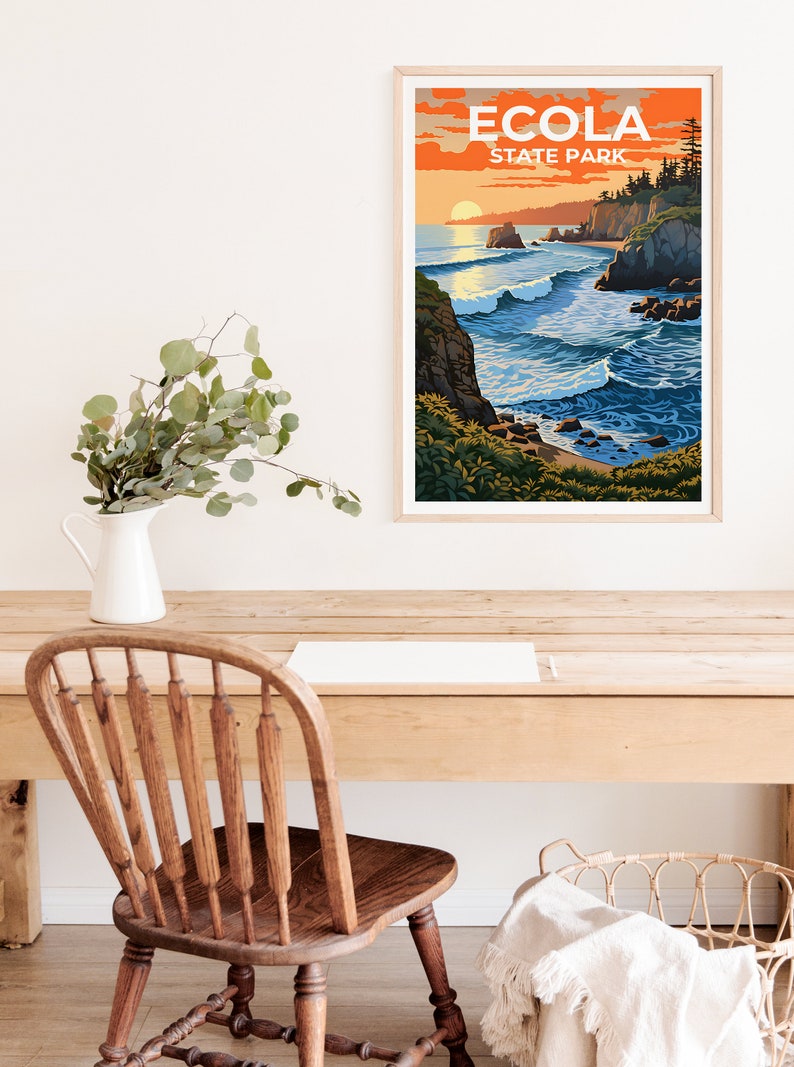 Ecola State Park Travel Poster, Oregon Wall Art, Oregon Print, Ecola State Park Poster, Oregon Poster, Nature Poster