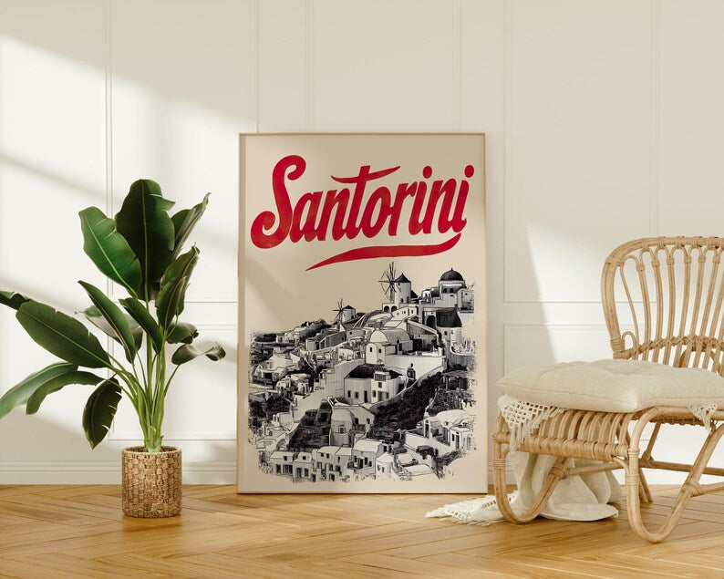 Santorini Poster, Greece Travel Print, Coastal Art, Greek Island Illustration, Landscape Poster, Scenic Wall Art, Home Decor, Birthday Gift