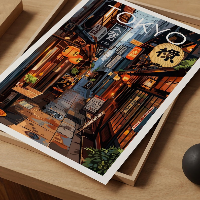 Tokyo Cityscape Poster, Japan Travel Print, Japanese Bar Art, Asia Cafe Illustration, Manga Style Poster, Home Decor, Birthday Gift