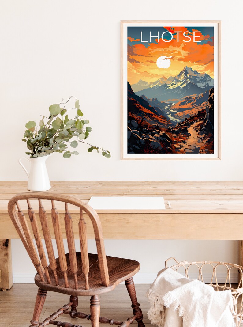 Affiche de voyage sur le Lhotse, Art mural sur la montagne, Impression sur la montagne, Affiche sur le Lhotse, Affiche sur le Lhotse, Affiche sur la montagne, Art sur le Lhotse