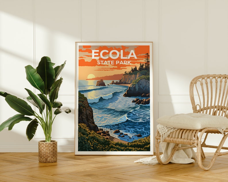 Ecola State Park Travel Poster, Oregon Wall Art, Oregon Print, Ecola State Park Poster, Oregon Poster, Nature Poster