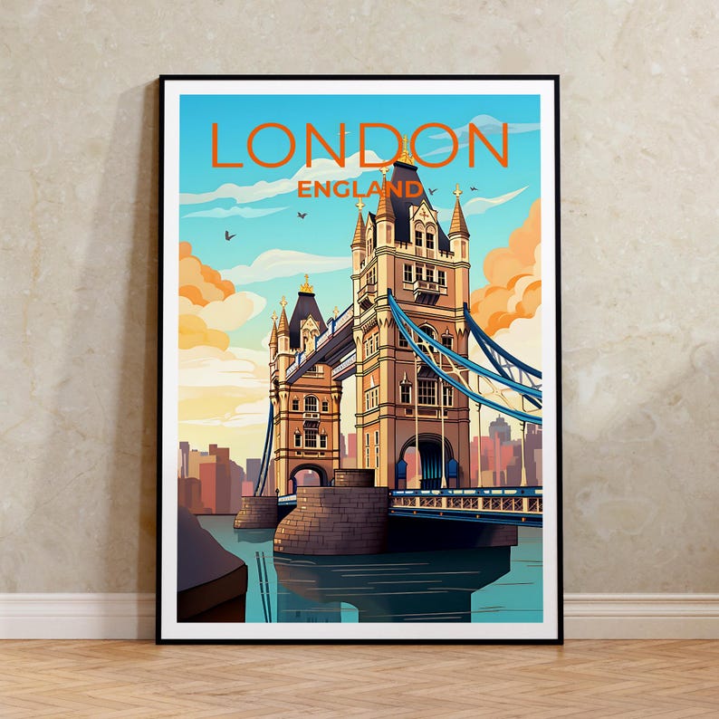 London Travel Poster, England Wall Art, England Print, London Poster, Tower Bridge Poster, City Poster, London Print