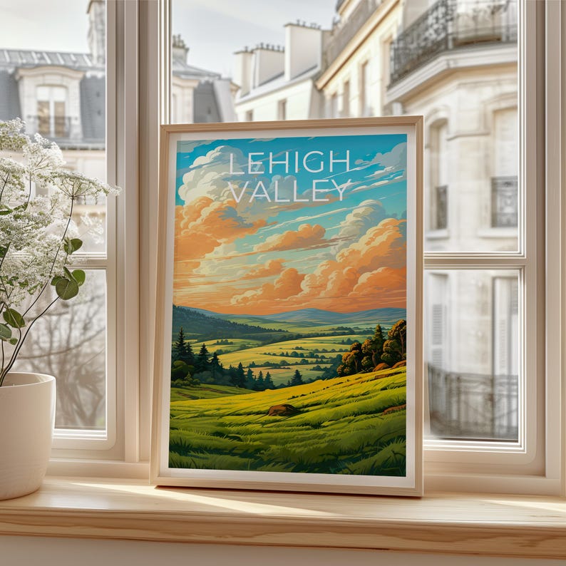 LeHigh Valley Travel Poster, Pennsylvania Print, Rolling Hills Wall Art, Pennsylvania Poster, Home Decor, Birthday Gift