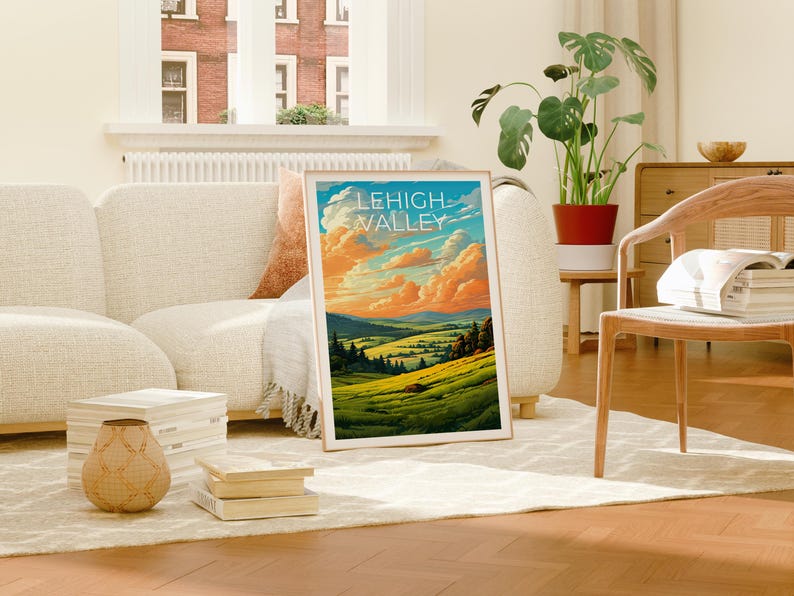 LeHigh Valley Travel Poster, Pennsylvania Print, Rolling Hills Wall Art, Pennsylvania Poster, Home Decor, Birthday Gift