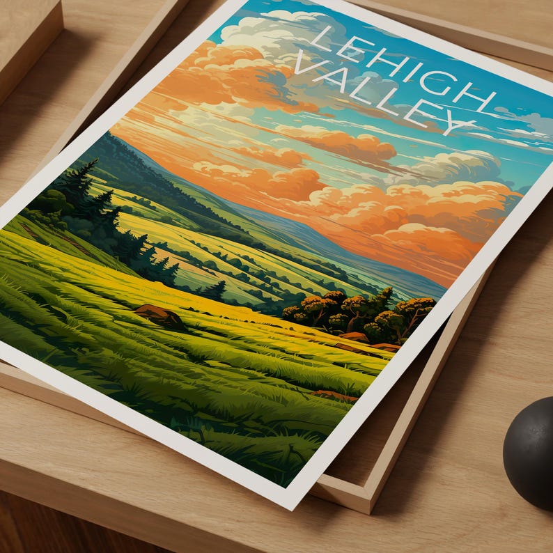 LeHigh Valley Travel Poster, Pennsylvania Print, Rolling Hills Wall Art, Pennsylvania Poster, Home Decor, Birthday Gift