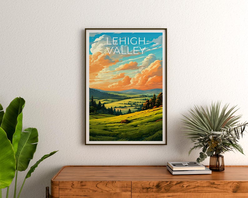 LeHigh Valley Travel Poster, Pennsylvania Print, Rolling Hills Wall Art, Pennsylvania Poster, Home Decor, Birthday Gift