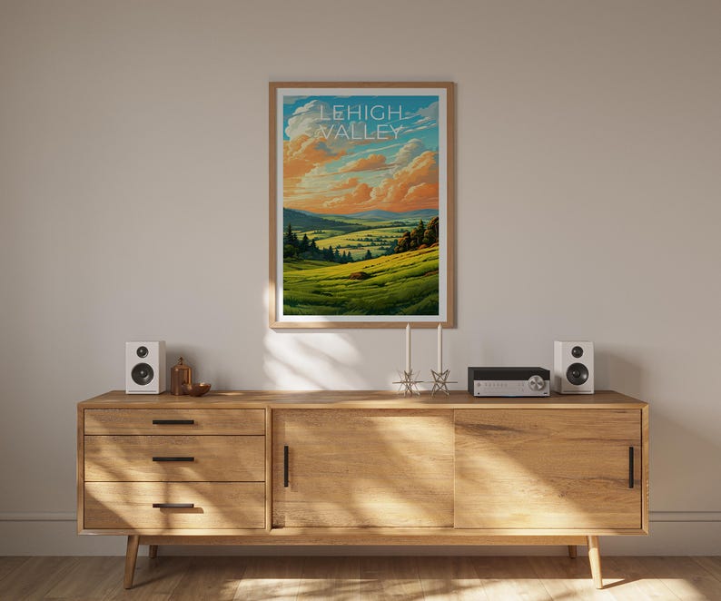 LeHigh Valley Travel Poster, Pennsylvania Print, Rolling Hills Wall Art, Pennsylvania Poster, Home Decor, Birthday Gift