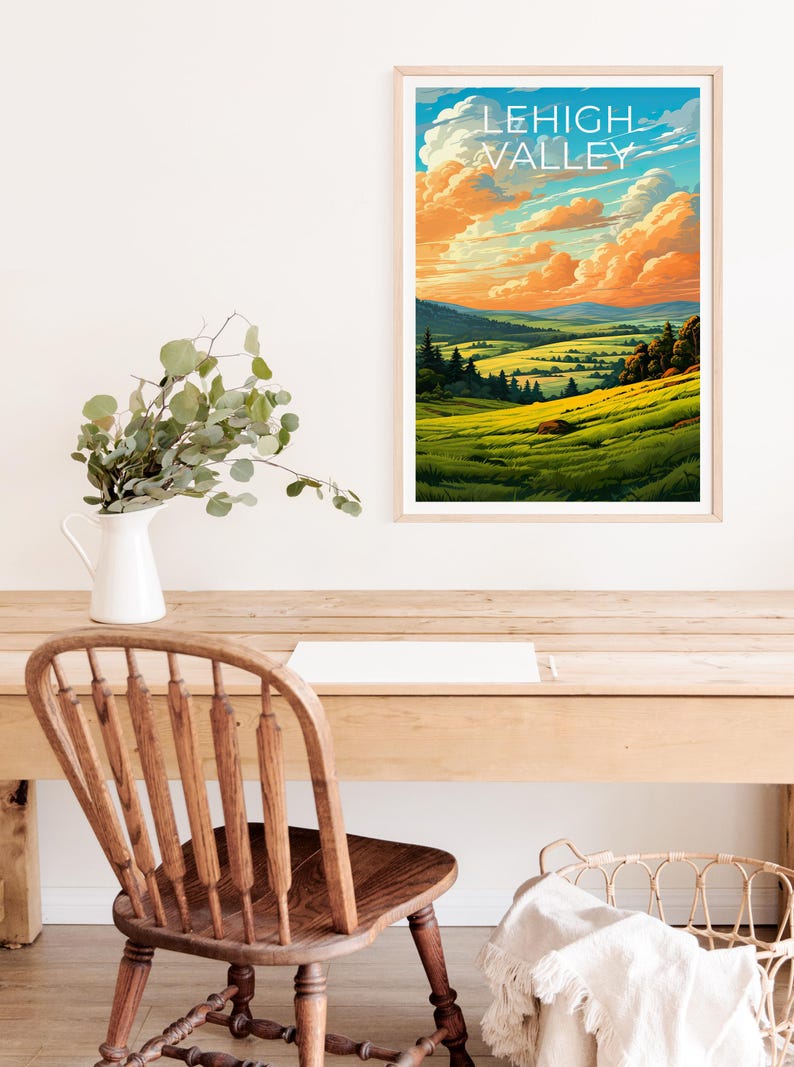 LeHigh Valley Travel Poster, Pennsylvania Print, Rolling Hills Wall Art, Pennsylvania Poster, Home Decor, Birthday Gift