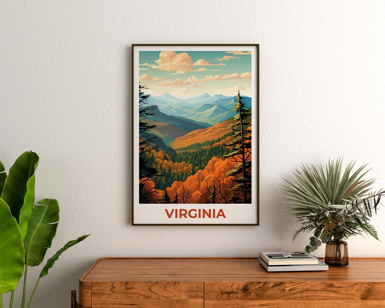 Virginia Travel Print, Cumberland Gap Poster, Forest Wall Art, Wall Art Illustration, Appalachia Poster, Home Decor, Birthday Gift