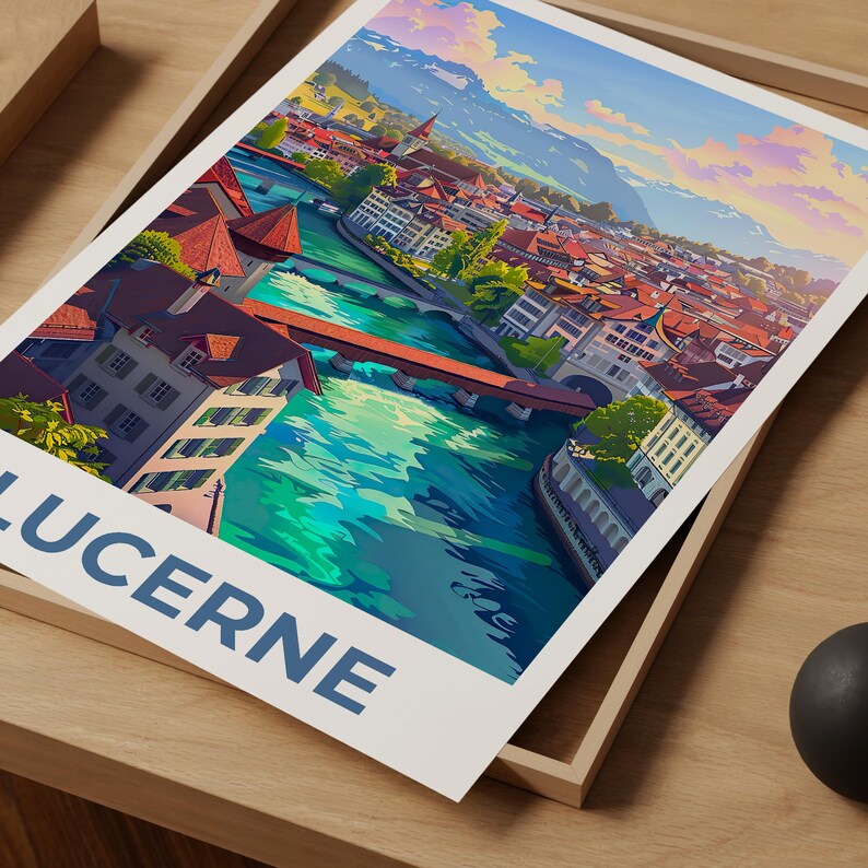 Lucerne Travel Poster, Switzerland Print, Europe Poster, Alps Illustration, Landscape Poster, Scenic Wall Art, Home Decor, Birthday Gift