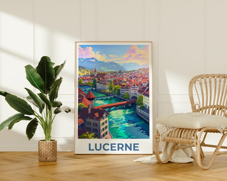 Lucerne Travel Poster, Switzerland Print, Europe Poster, Alps Illustration, Landscape Poster, Scenic Wall Art, Home Decor, Birthday Gift