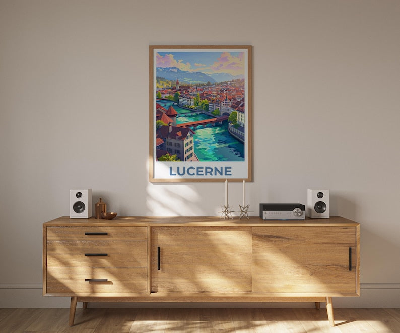 Lucerne Travel Poster, Switzerland Print, Europe Poster, Alps Illustration, Landscape Poster, Scenic Wall Art, Home Decor, Birthday Gift