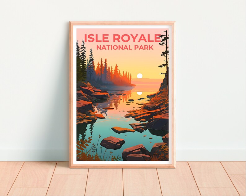 Affiche de voyage Isle Royale, art mural du Michigan, impression du Michigan, affiche Isle Royale, affiche Michigan, affiche nature, art Isle Royale