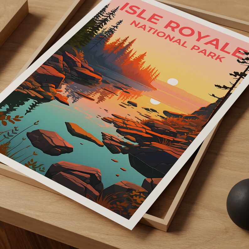 Affiche de voyage Isle Royale, art mural du Michigan, impression du Michigan, affiche Isle Royale, affiche Michigan, affiche nature, art Isle Royale