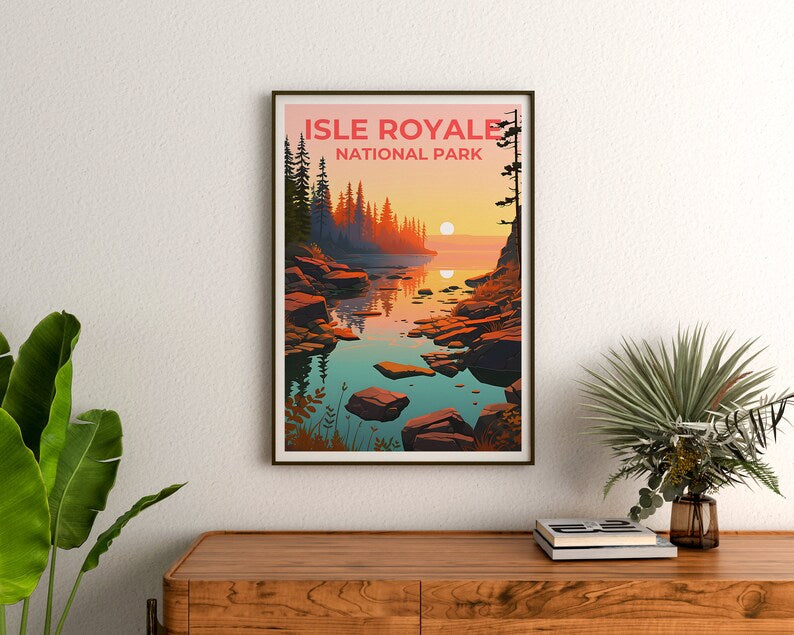 Affiche de voyage Isle Royale, art mural du Michigan, impression du Michigan, affiche Isle Royale, affiche Michigan, affiche nature, art Isle Royale