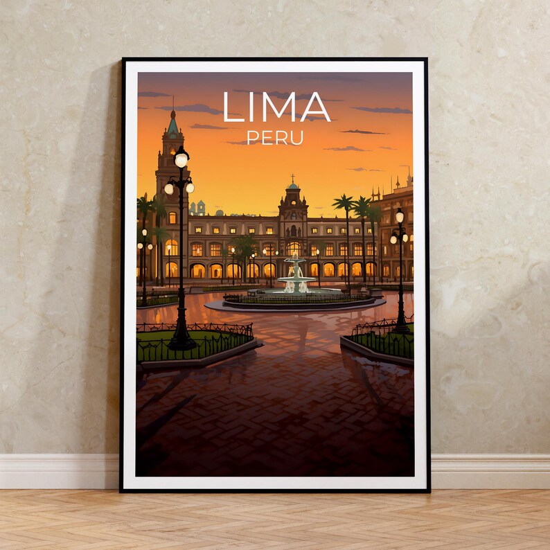 Lima Travel Poster, Peru Wall Art, Peru Print, Lima Poster, Plaza de Armas Poster, City Poster, Lima Illustration