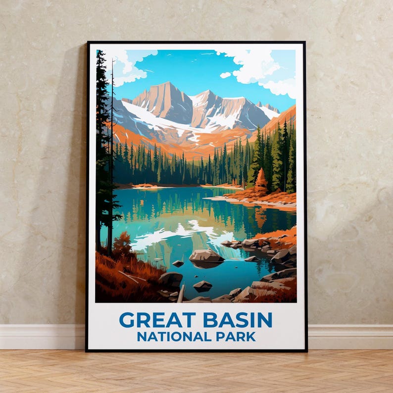 Great Basin National Park Travel Print Nevada Poster Green Lake Wall Art Nevada Illustration Great Basin Poster Home Decor Birthday Gift