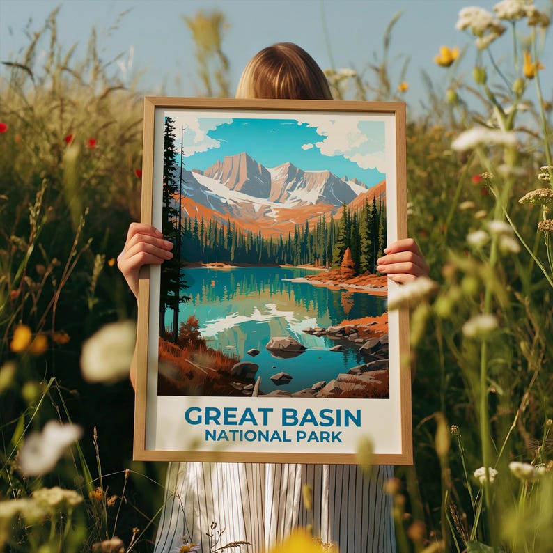 Great Basin National Park Travel Print Nevada Poster Green Lake Wall Art Nevada Illustration Great Basin Poster Home Decor Birthday Gift