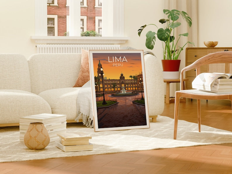 Lima Travel Poster, Peru Wall Art, Peru Print, Lima Poster, Plaza de Armas Poster, City Poster, Lima Illustration