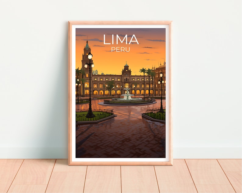 Lima Travel Poster, Peru Wall Art, Peru Print, Lima Poster, Plaza de Armas Poster, City Poster, Lima Illustration
