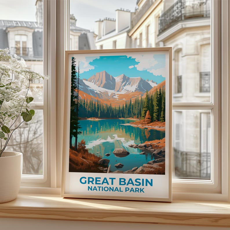 Great Basin National Park Travel Print Nevada Poster Green Lake Wall Art Nevada Illustration Great Basin Poster Home Decor Birthday Gift
