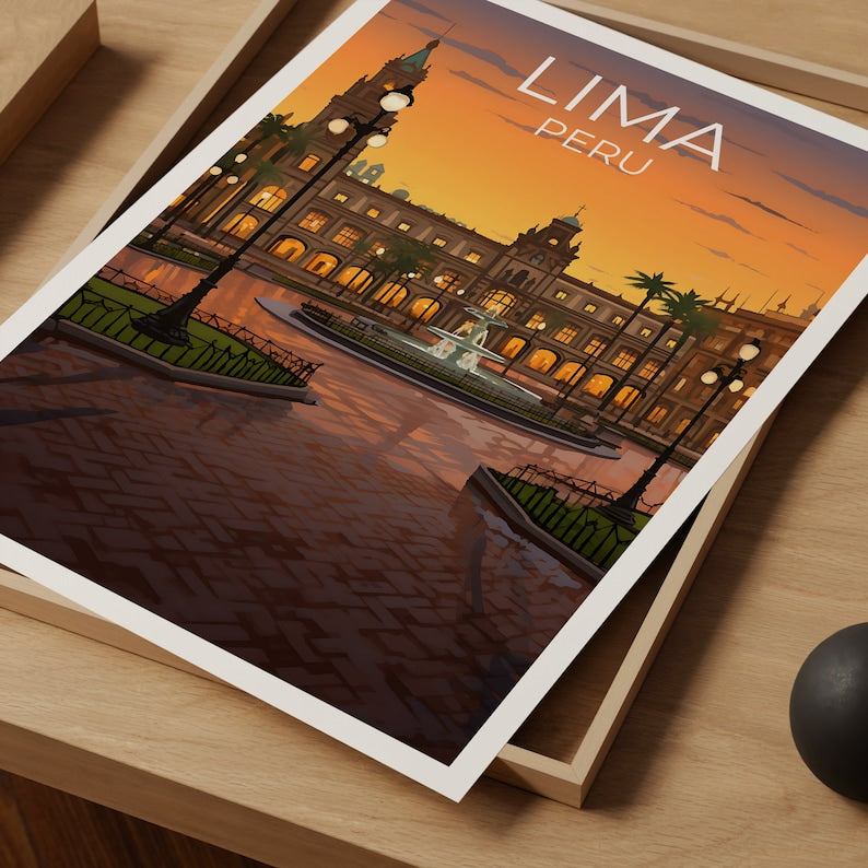 Lima Travel Poster, Peru Wall Art, Peru Print, Lima Poster, Plaza de Armas Poster, City Poster, Lima Illustration