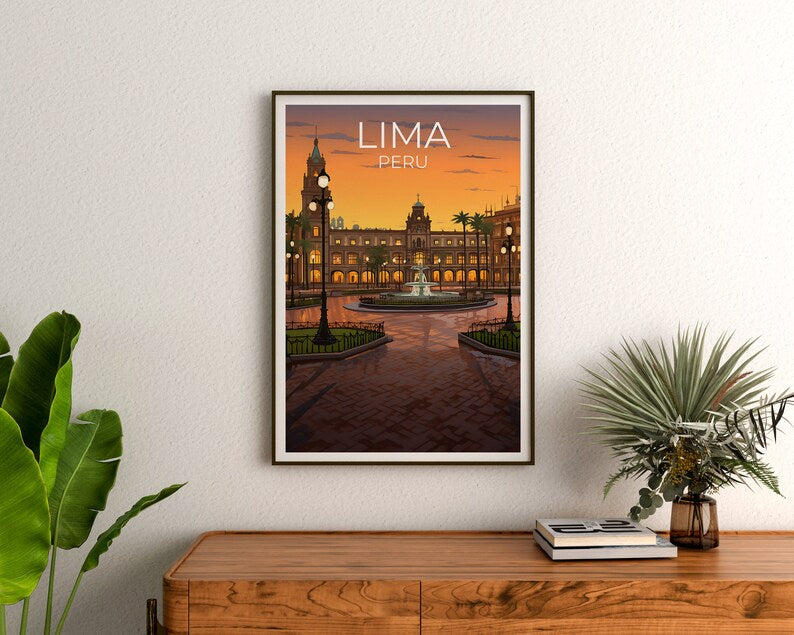 Lima Travel Poster, Peru Wall Art, Peru Print, Lima Poster, Plaza de Armas Poster, City Poster, Lima Illustration