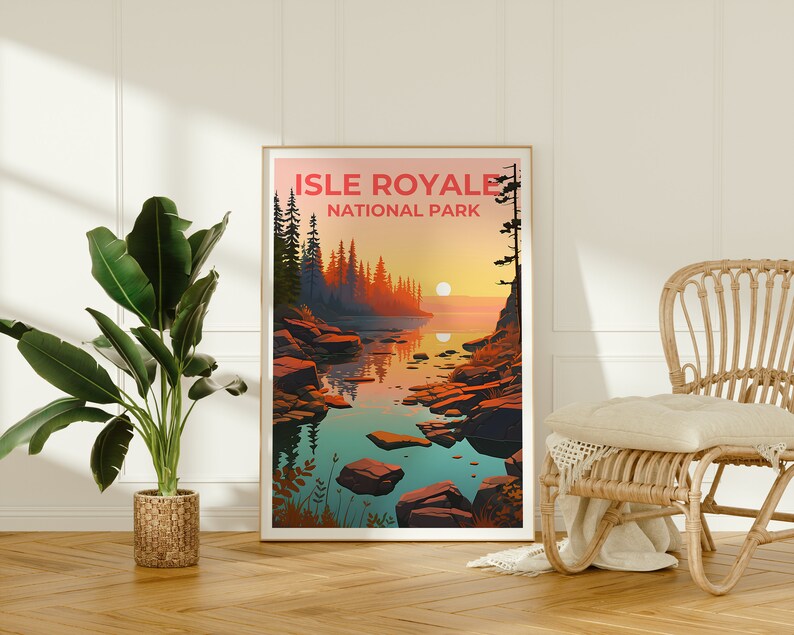 Affiche de voyage Isle Royale, art mural du Michigan, impression du Michigan, affiche Isle Royale, affiche Michigan, affiche nature, art Isle Royale