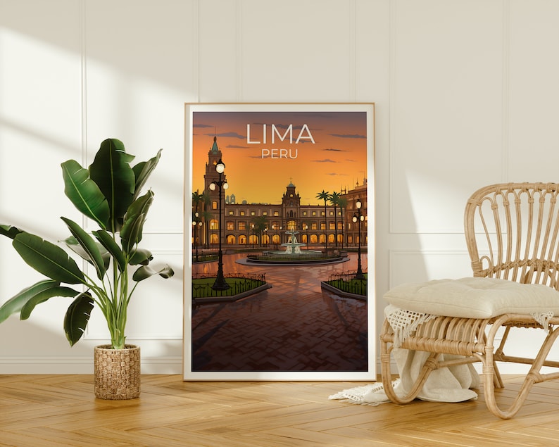 Lima Travel Poster, Peru Wall Art, Peru Print, Lima Poster, Plaza de Armas Poster, City Poster, Lima Illustration