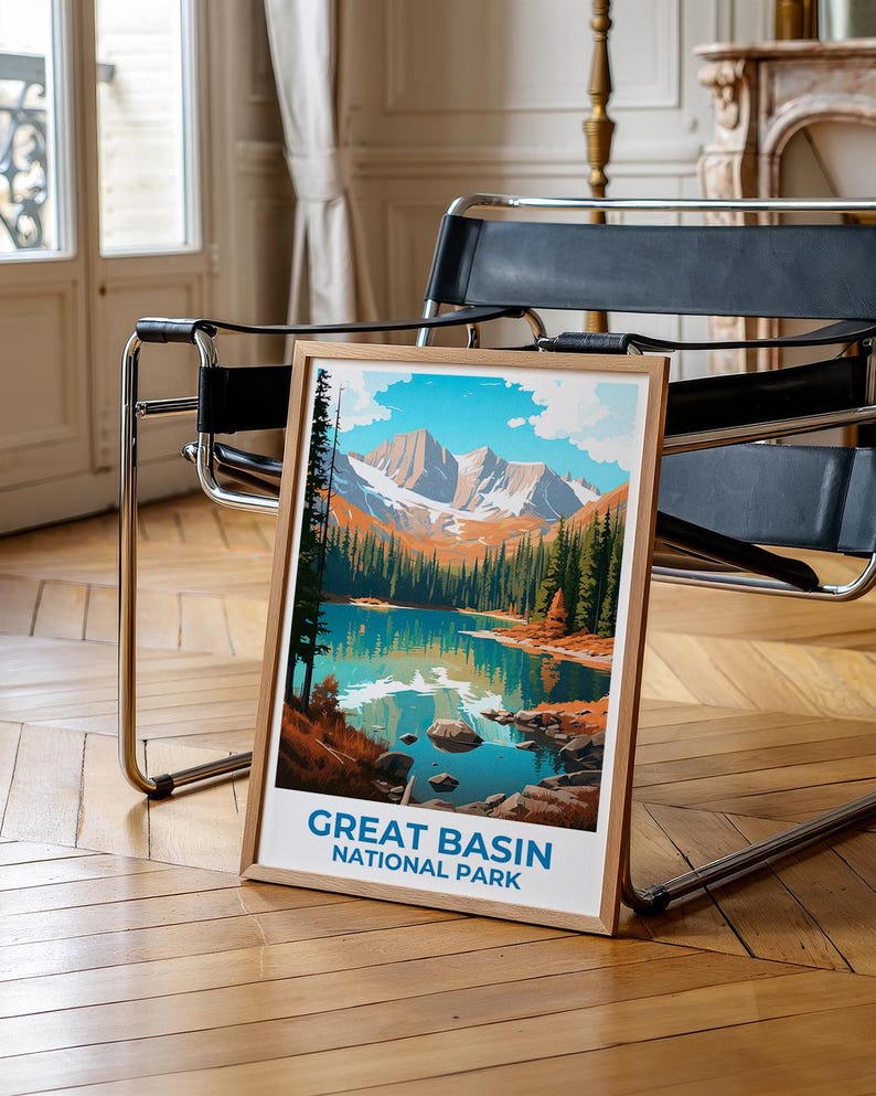 Great Basin National Park Travel Print Nevada Poster Green Lake Wall Art Nevada Illustration Great Basin Poster Home Decor Birthday Gift