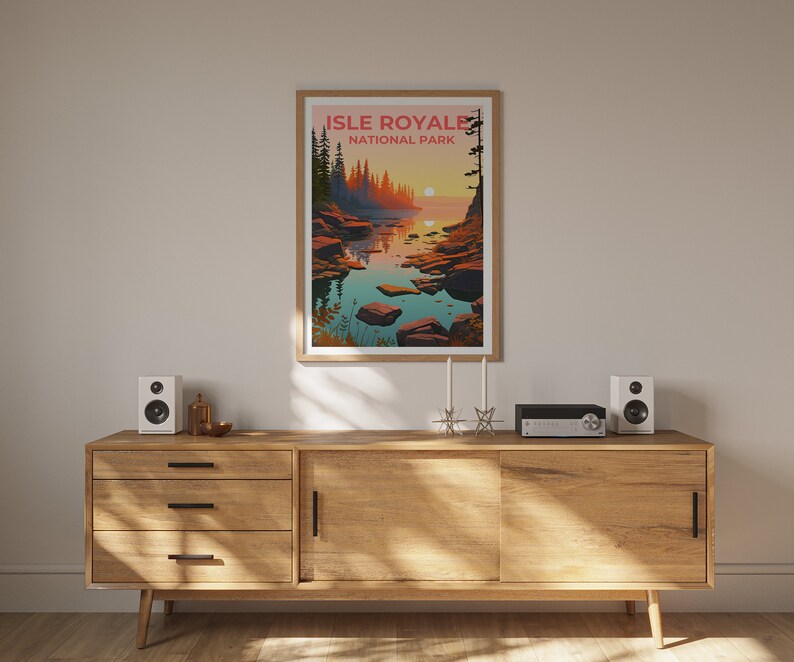 Affiche de voyage Isle Royale, art mural du Michigan, impression du Michigan, affiche Isle Royale, affiche Michigan, affiche nature, art Isle Royale