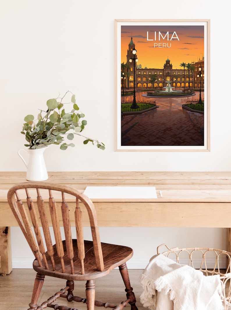 Lima Travel Poster, Peru Wall Art, Peru Print, Lima Poster, Plaza de Armas Poster, City Poster, Lima Illustration