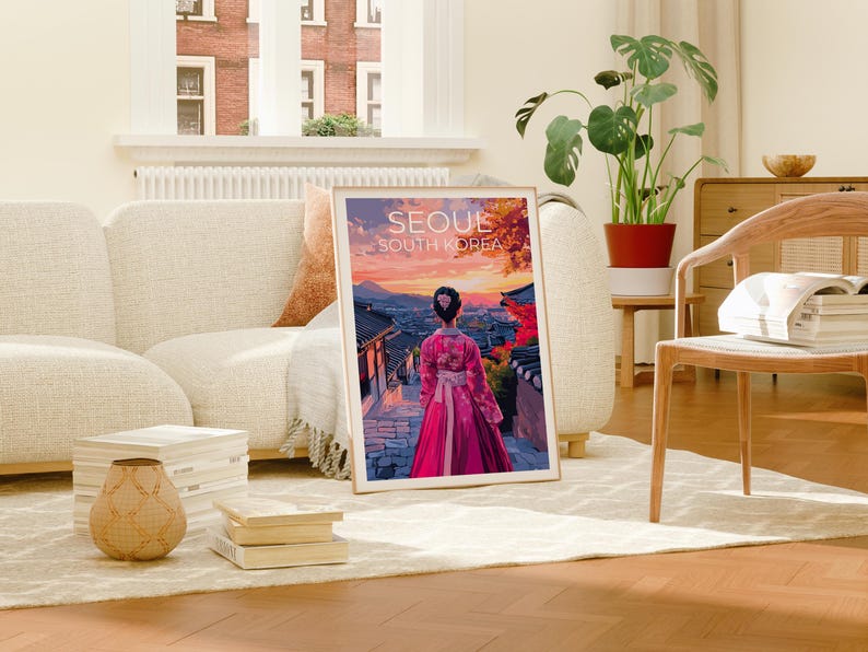 Seoul Travel Print, South Korea Poster, Bukchon Hanok Village Wall Art, Seoul Poster, Home Decor, Birthday Gift