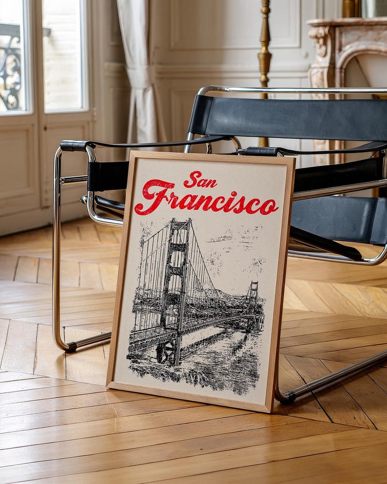 San Francisco Poster, California Travel Print, Golden Gate Bridge Art, West Coast Illustration, Scenic Wall Art, Home Decor, Birthday Gift