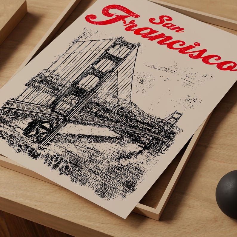 San Francisco Poster, California Travel Print, Golden Gate Bridge Art, West Coast Illustration, Scenic Wall Art, Home Decor, Birthday Gift