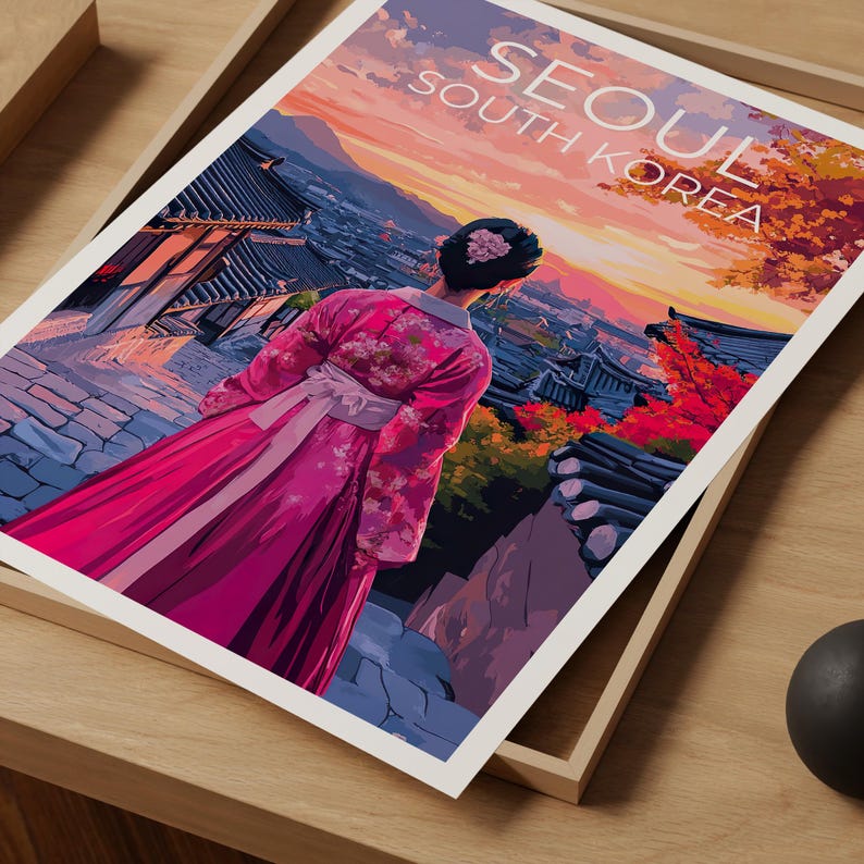 Seoul Travel Print, South Korea Poster, Bukchon Hanok Village Wall Art, Seoul Poster, Home Decor, Birthday Gift
