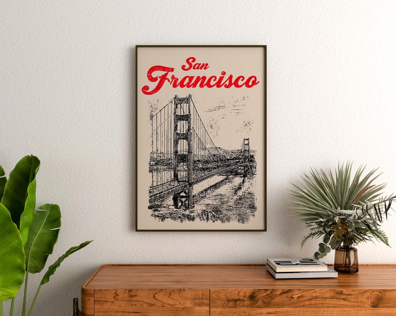 San Francisco Poster, California Travel Print, Golden Gate Bridge Art, West Coast Illustration, Scenic Wall Art, Home Decor, Birthday Gift