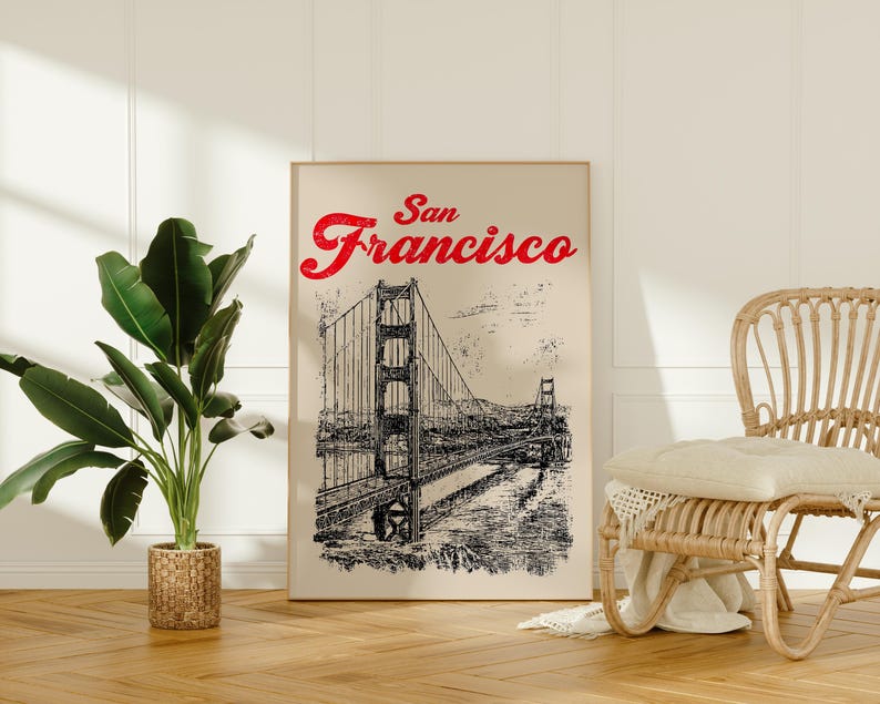 San Francisco Poster, California Travel Print, Golden Gate Bridge Art, West Coast Illustration, Scenic Wall Art, Home Decor, Birthday Gift