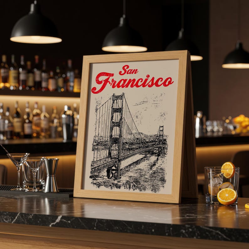 San Francisco Poster, California Travel Print, Golden Gate Bridge Art, West Coast Illustration, Scenic Wall Art, Home Decor, Birthday Gift