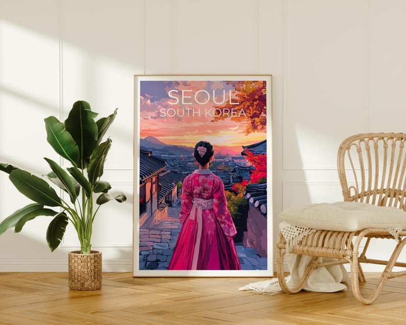 Seoul Travel Print, South Korea Poster, Bukchon Hanok Village Wall Art, Seoul Poster, Home Decor, Birthday Gift