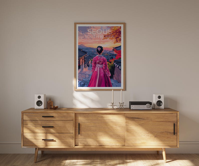 Seoul Travel Print, South Korea Poster, Bukchon Hanok Village Wall Art, Seoul Poster, Home Decor, Birthday Gift