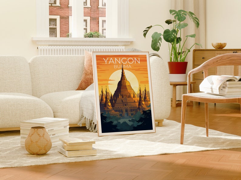 Yangon Travel Poster, Burma Wall Art, Myanmar Print, Yangon Poster, Shwedagon Pagoda Poster, City Poster