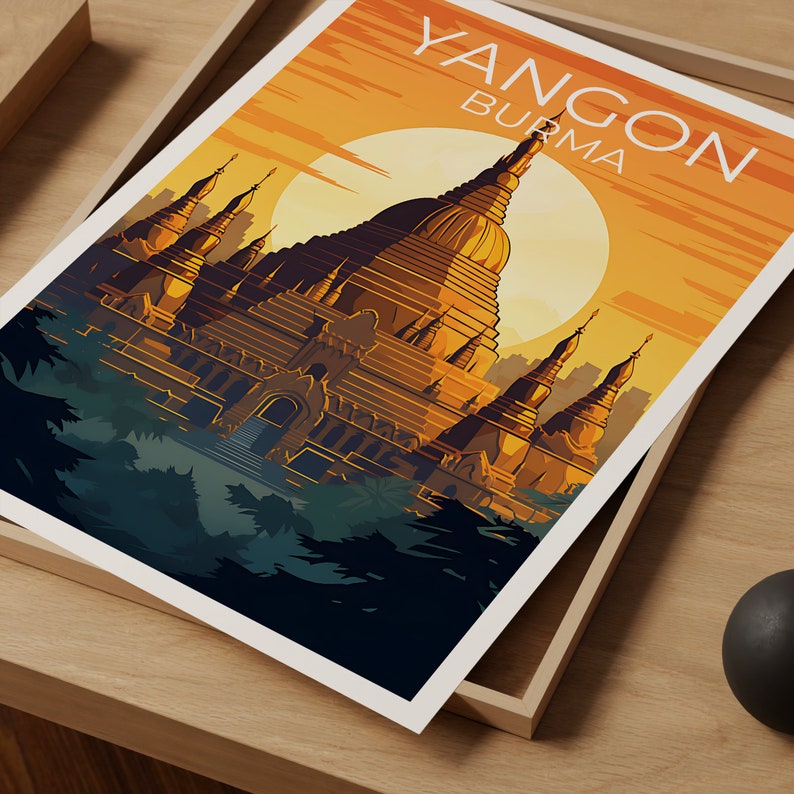 Yangon Travel Poster, Burma Wall Art, Myanmar Print, Yangon Poster, Shwedagon Pagoda Poster, City Poster